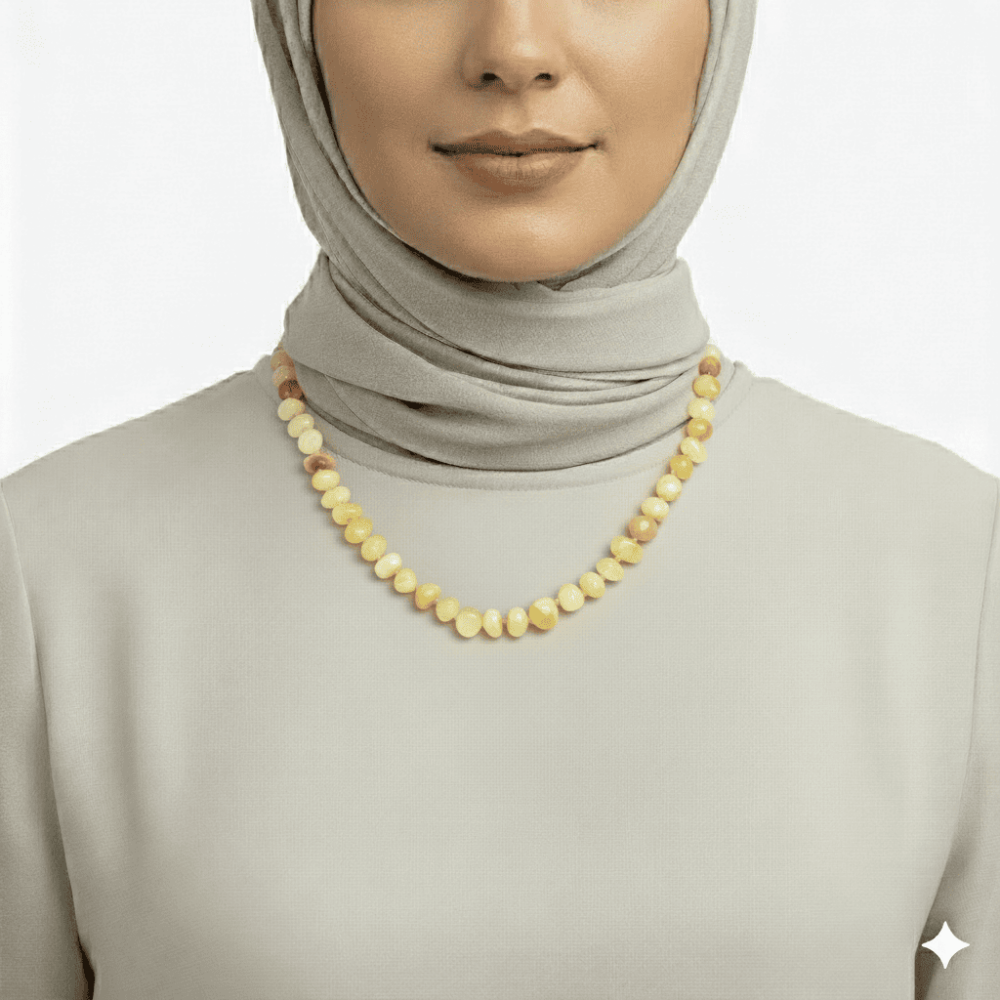 Doğal Form Sarı Beyaz Renkli Hakiki Damla Kehribar Kadın Kolye - 2