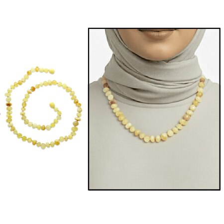 Doğal Form Sarı Beyaz Renkli Hakiki Damla Kehribar Kadın Kolye - Tesbihane