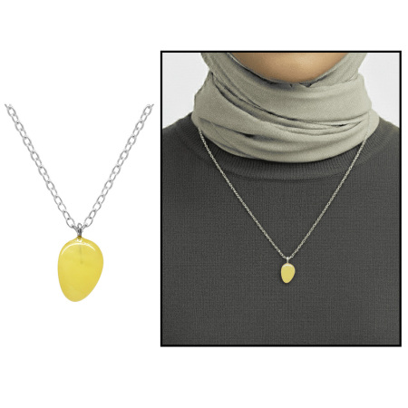 Doğal Form Sarı Renk Hakiki Damla Taşlı Kolye - Tesbihane