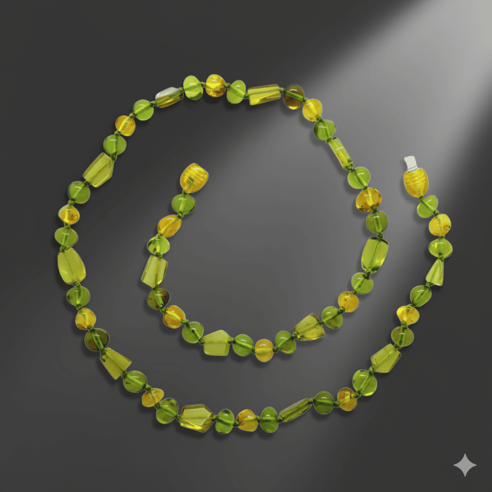 Doğal Form Sarı Yeşil Renkli Hakiki Damla Kehribar Kadın Kolye - 3