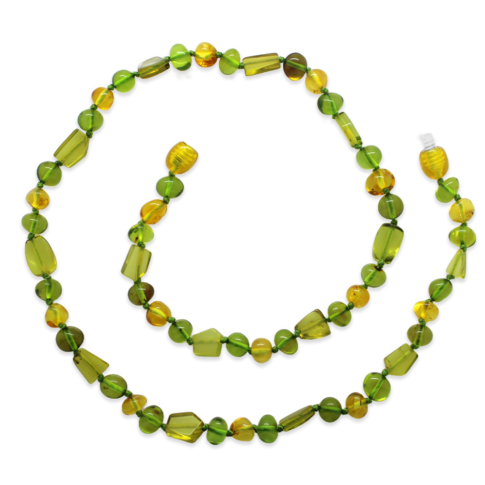 Doğal Form Sarı Yeşil Renkli Hakiki Damla Kehribar Kadın Kolye - 4