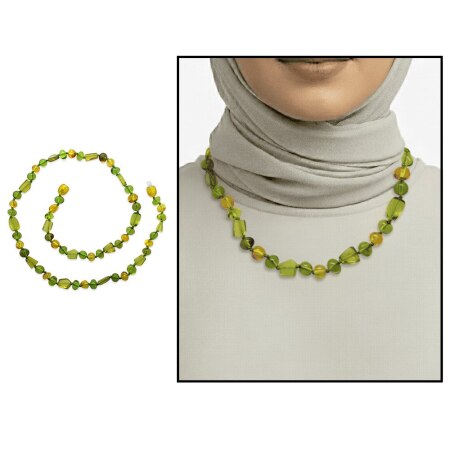 Doğal Form Sarı Yeşil Renkli Doğal Damla Kehribar Kadın Kolye - Tesbihane