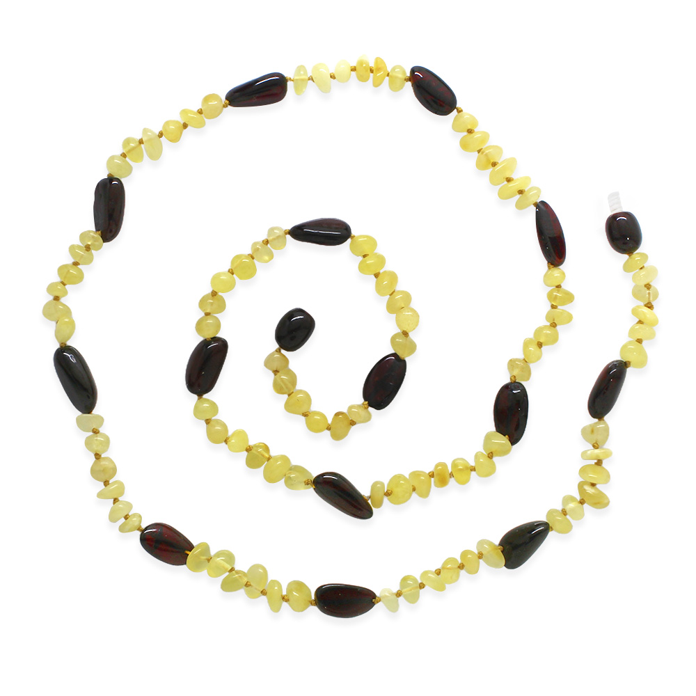 Doğal Form Soft Sarı Koyu Kırmızı Hakiki Damla Taşlı Kehribar Kadın Kolye - 1