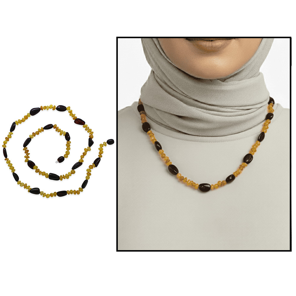 Doğal Form Turuncu Koyu Kırmızı Hakiki Damla Taşlı Kehribar Kadın Kolye - 1