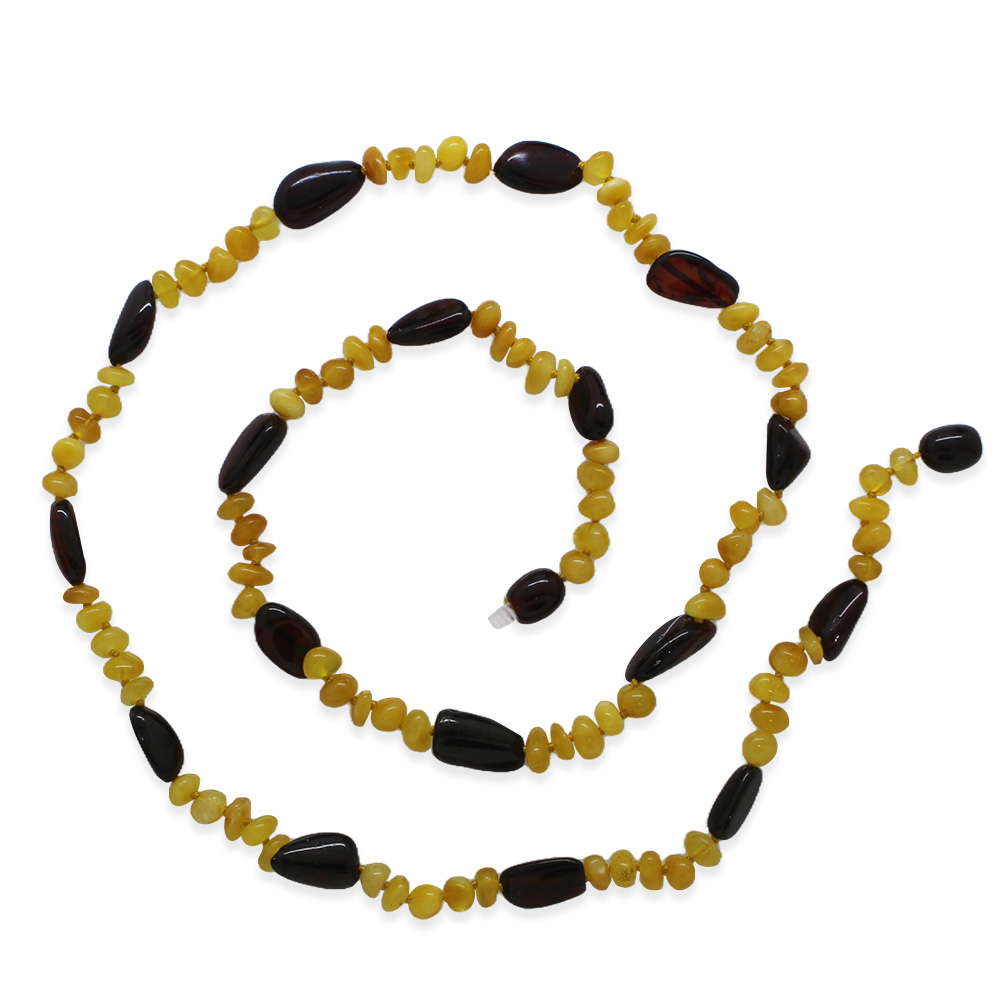 Doğal Form Turuncu Koyu Kırmızı Hakiki Damla Taşlı Kehribar Kadın Kolye - 4