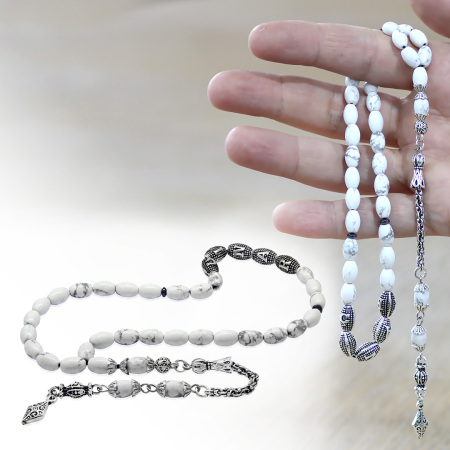 Doğaltaş Havlit Tesbih - Kararmaz Metal Arnavut Püsküllü - Kişiye Özel İsim Yazılı - Arpa Kesim - Tesbihane