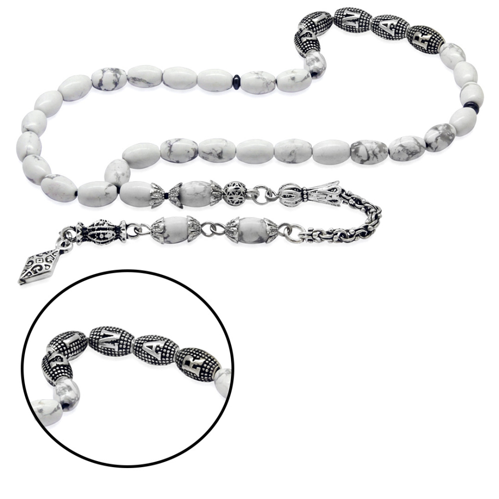 Doğaltaş Havlit Tesbih - Kararmaz Metal Arnavut Püsküllü - Kişiye Özel İsim Yazılı - Arpa Kesim - 4