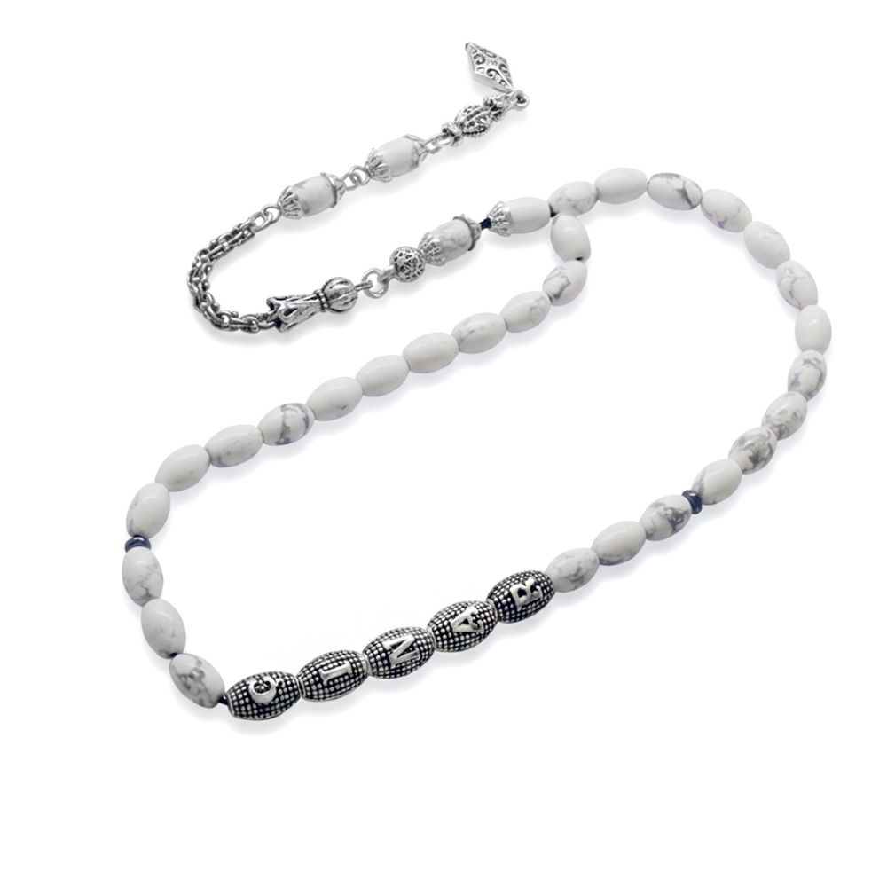 Doğaltaş Havlit Tesbih - Kararmaz Metal Arnavut Püsküllü - Kişiye Özel İsim Yazılı - Arpa Kesim - 6