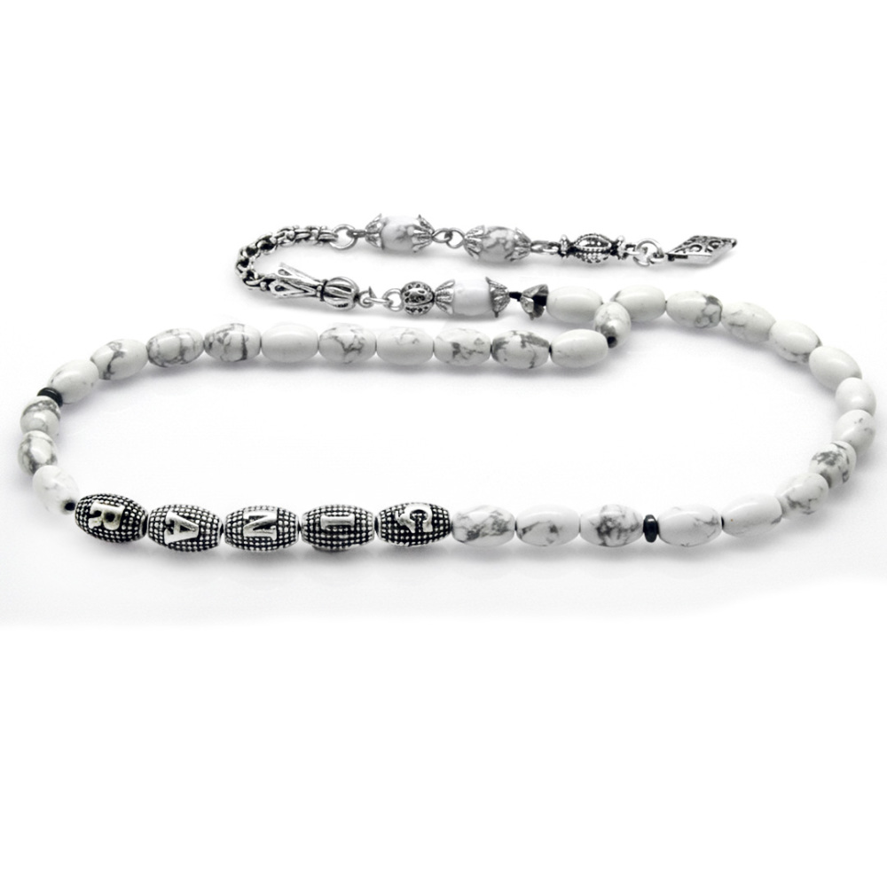 Doğaltaş Havlit Tesbih - Kararmaz Metal Arnavut Püsküllü - Kişiye Özel İsim Yazılı - Arpa Kesim - 7