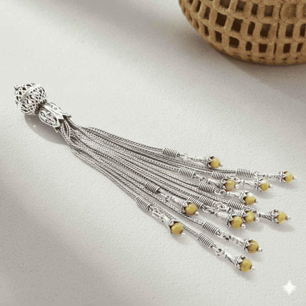 Doğaltaş Kombinli 12 Zincirli 925 Ayar Gümüş Püskül - 1