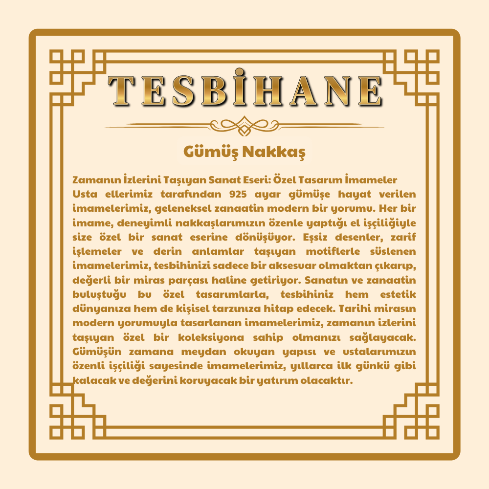 Doğaltaş Larvakit Tesbih - 1000 Ayar Gümüş Kazaz Püsküllü - Gri Beyaz Renk - Arpa Kesim - 5