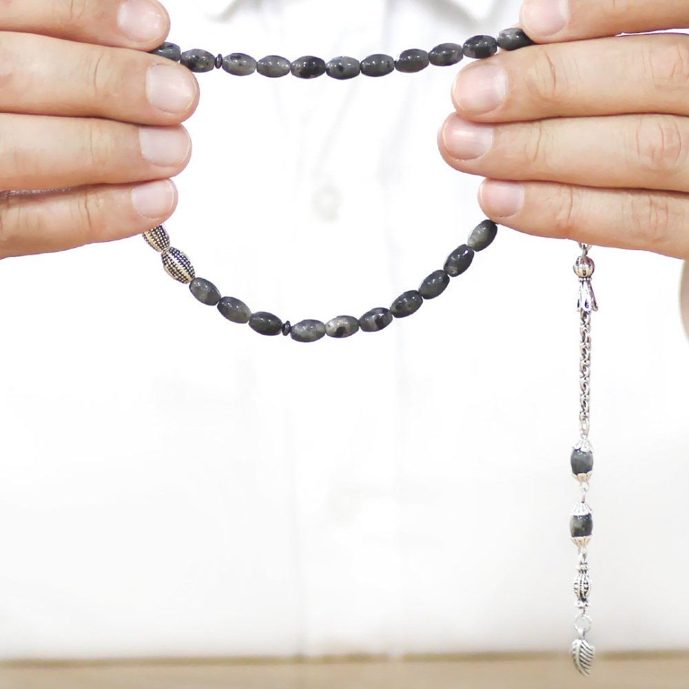 Doğaltaş Larvakit Tesbih - Kararmaz Metal Arnavut Püsküllü - Kişiye Özel İsim Yazılı - Arpa Kesim - 3