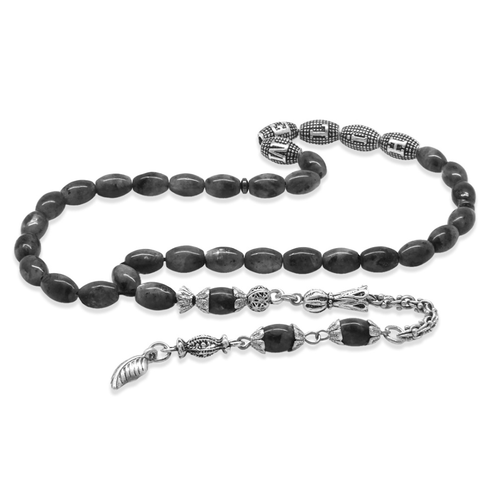 Doğaltaş Larvakit Tesbih - Kararmaz Metal Arnavut Püsküllü - Kişiye Özel İsim Yazılı - Arpa Kesim - 5