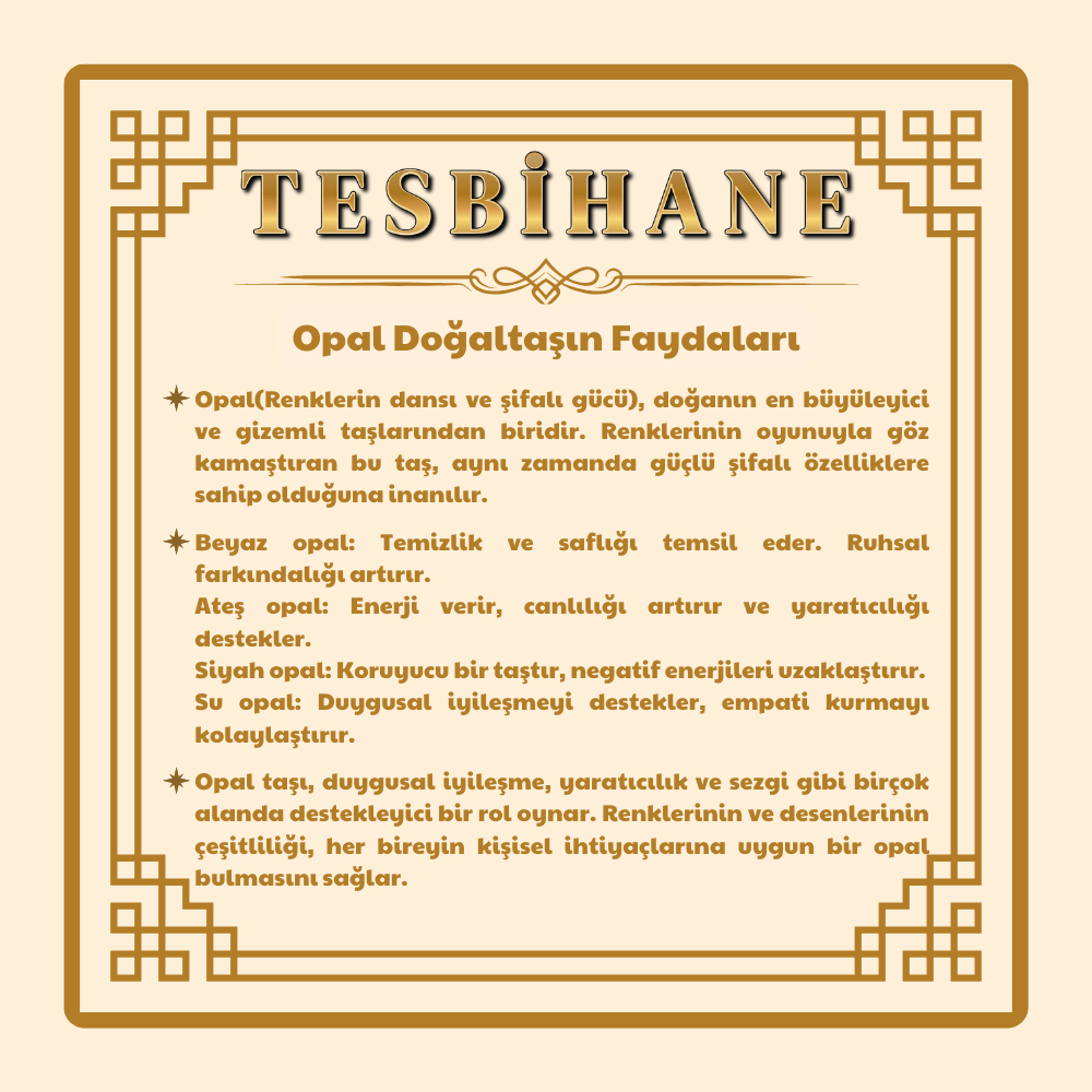 Doğaltaş Opal Tesbih - 925 Ayar Gümüş Püsküllü - Kişiye Özel İsim Yazılı - Kırmızı Renk - Arpa Kesim - 8