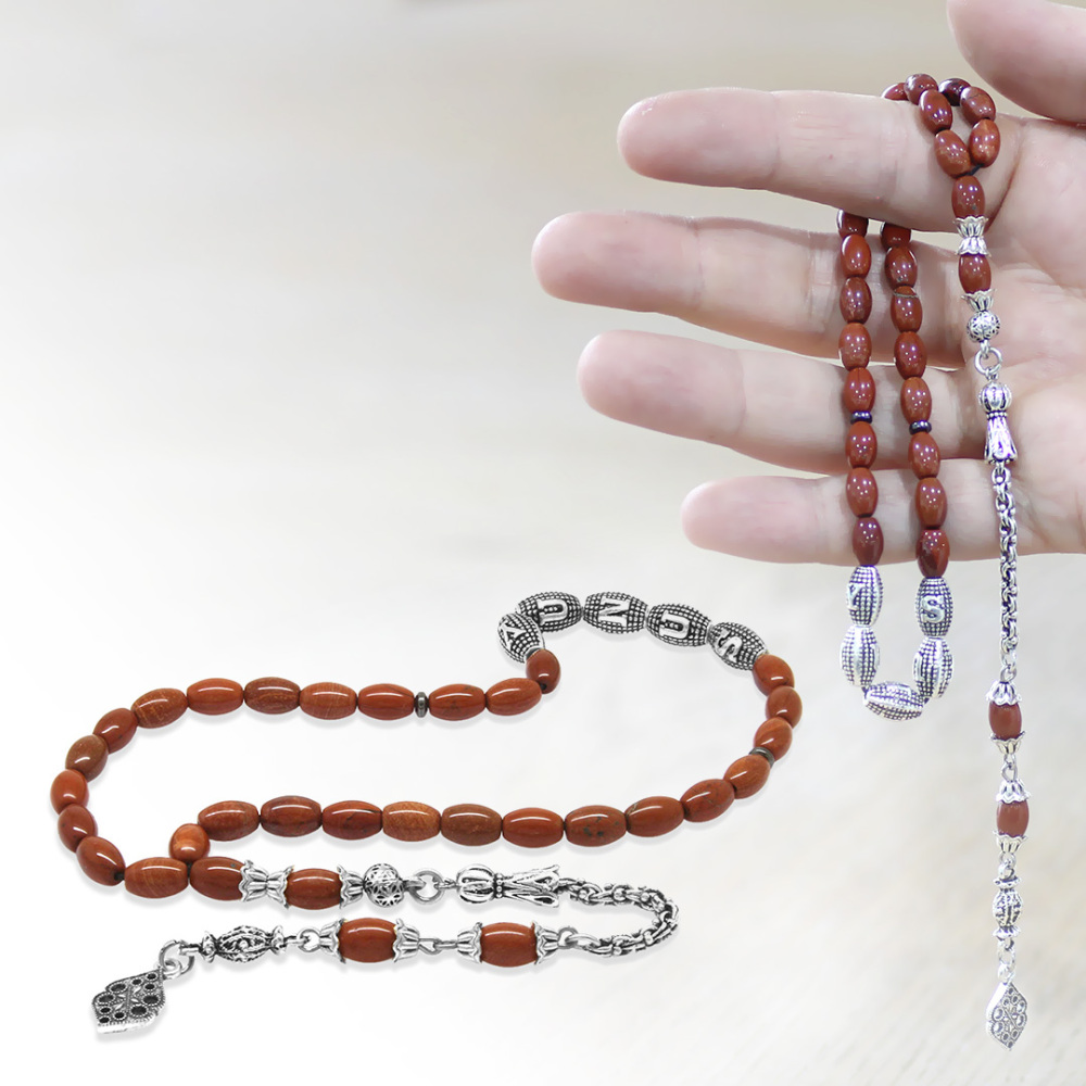 Doğaltaş Opal Tesbih - Kararmaz Metal Arnavut Püsküllü - Kişiye Özel İsim Yazılı - Arpa Kesim - 1