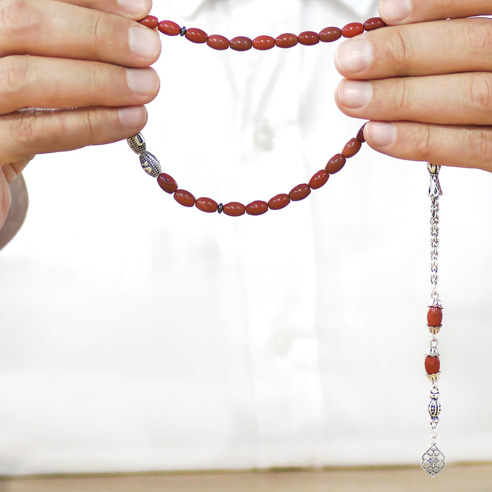 Doğaltaş Opal Tesbih - Kararmaz Metal Arnavut Püsküllü - Kişiye Özel İsim Yazılı - Arpa Kesim - 3