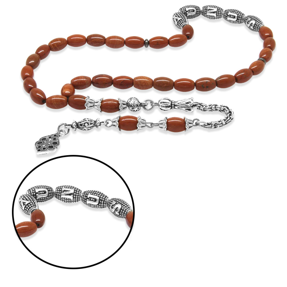 Doğaltaş Opal Tesbih - Kararmaz Metal Arnavut Püsküllü - Kişiye Özel İsim Yazılı - Arpa Kesim - 4