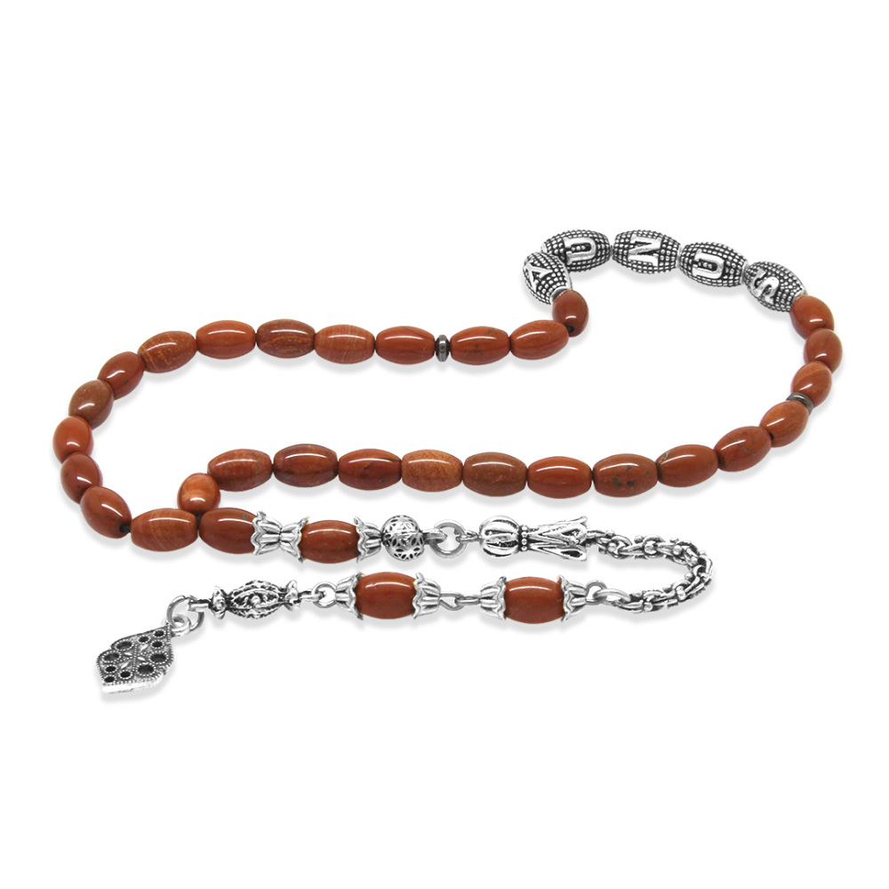 Doğaltaş Opal Tesbih - Kararmaz Metal Arnavut Püsküllü - Kişiye Özel İsim Yazılı - Arpa Kesim - 5