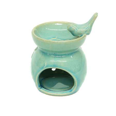Doğa Serçe Temalı Su Yeşili Mavi Renkli Seramik Buhurdanlık - Tesbihane