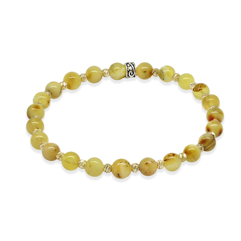 Dorika Top Süslemeli Küre Kesim Sarı Beyaz Renk Doğal Damla Kehribar Kadın Bileklik - 5