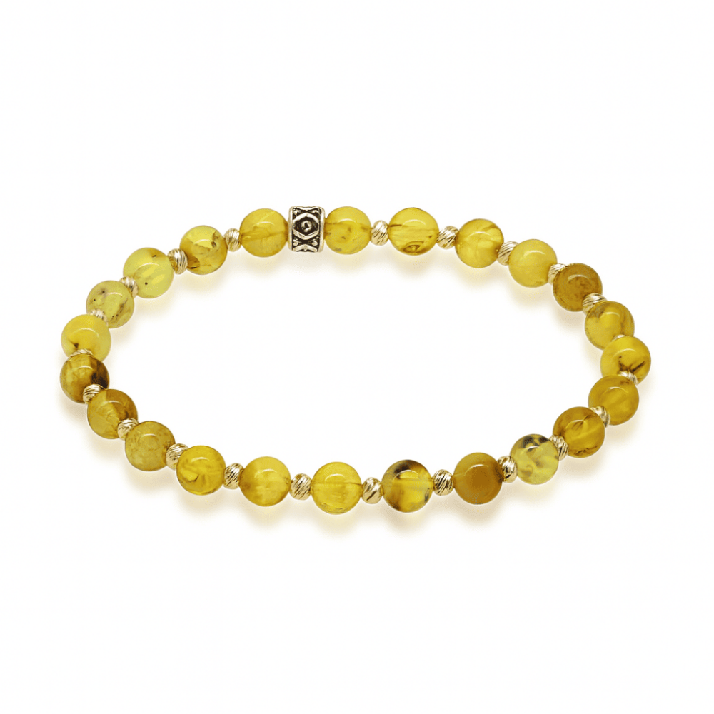 Dorika Top Süslemeli Küre Kesim Sarı Renk Fosilli Doğal Damla Kehribar Kadın Bileklik - 4