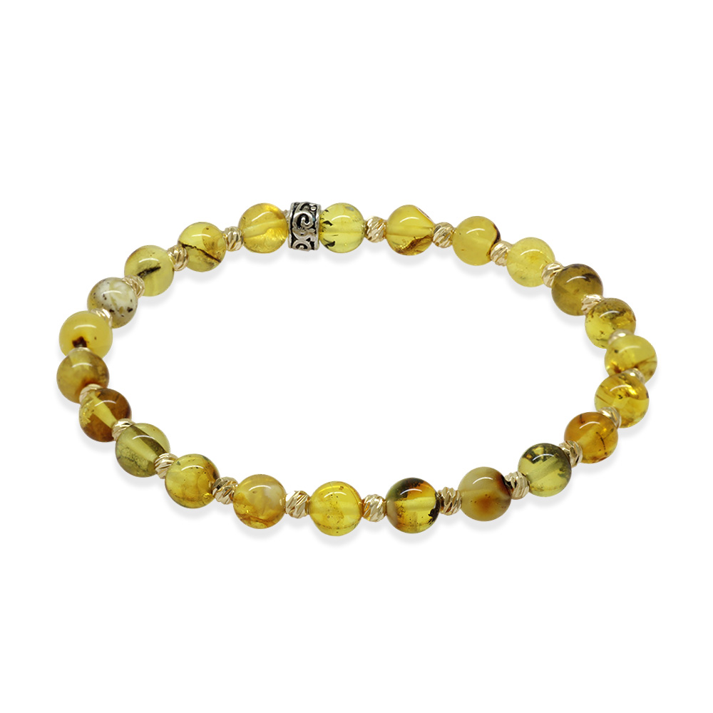 Dorika Top Süslemeli Küre Kesim Sarı Renk Fosilli Doğal Damla Kehribar Kadın Bileklik - 5