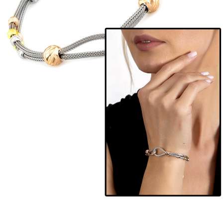 Düğüm Tasarım Gümüş Renk 925 Ayar Gümüş Dorika Kadın Bileklik - Tesbihane