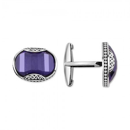 Eflatun Taşlı Gümüş Kol Düğmesi (model 2) - Tesbihane