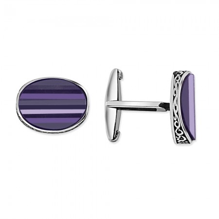 Eflatun Taşlı Gümüş Kol Düğmesi (model-3) - Tesbihane