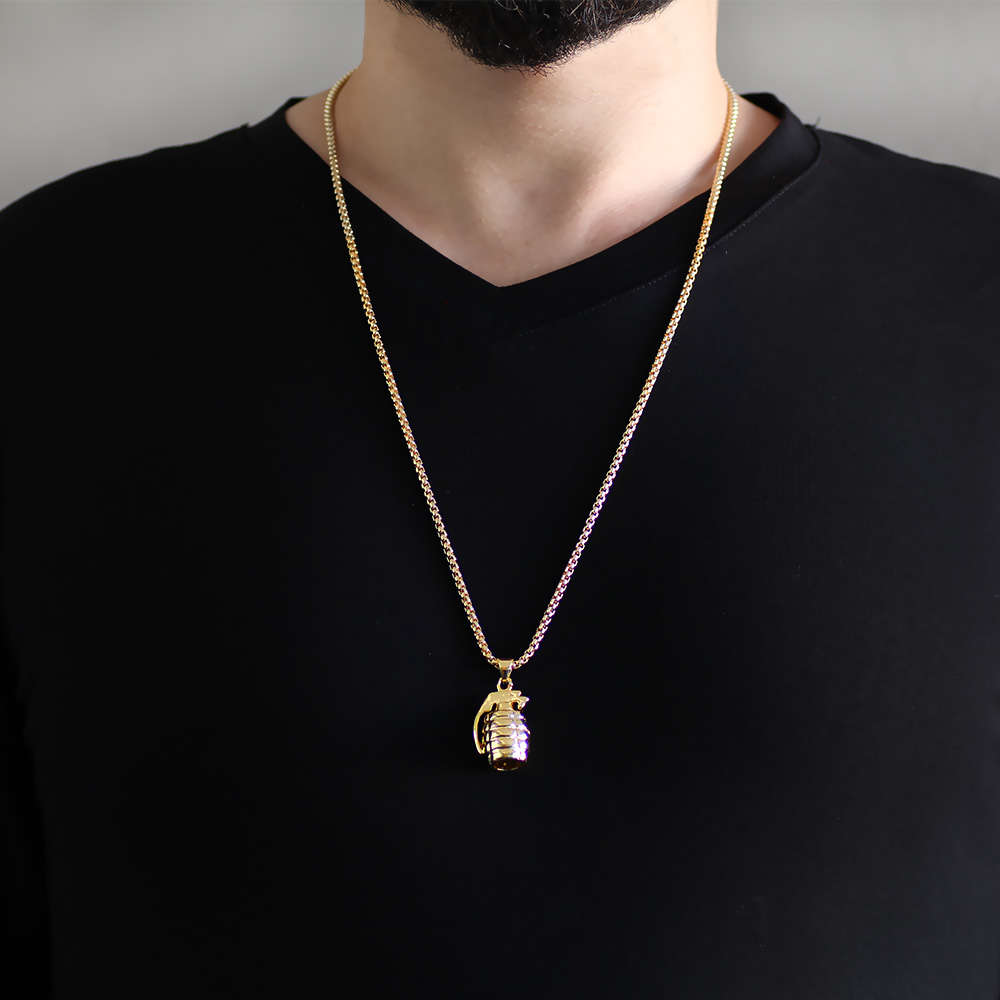 El Bombası Tasarım Gold Renk Zincir Pirinç Kolye - 2