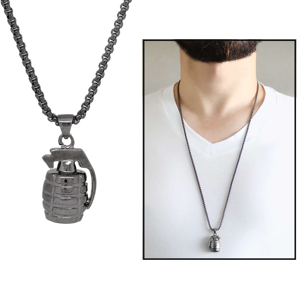 El Bombası Tasarım Siyah Renk Zincir Pirinç Kolye - 1