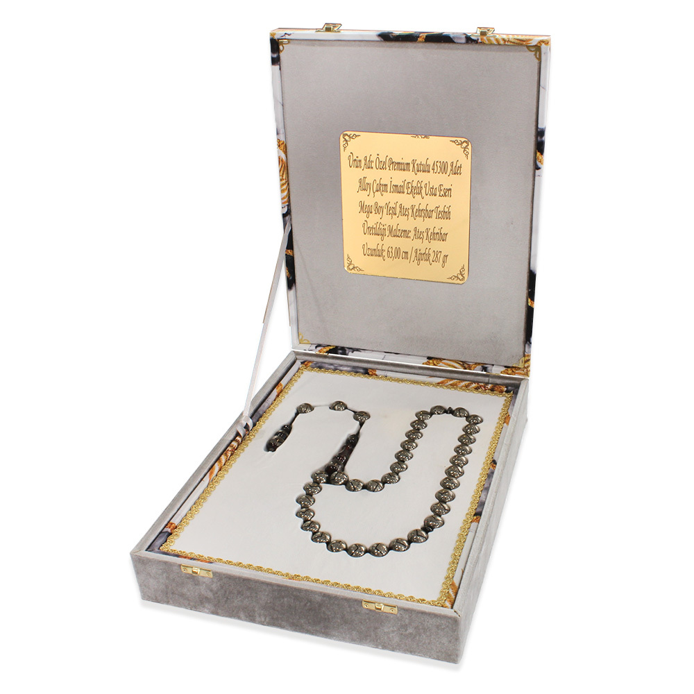 Premium Kutulu 45300 Adet Alloy Çakım İsmail Ekelik Usta Eseri Mega Boy Yeşil Ateş Kehribar Tesbih - 1