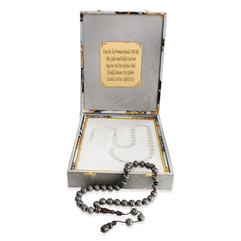 Premium Kutulu 45300 Adet Alloy Çakım İsmail Ekelik Usta Eseri Mega Boy Yeşil Ateş Kehribar Tesbih - 4