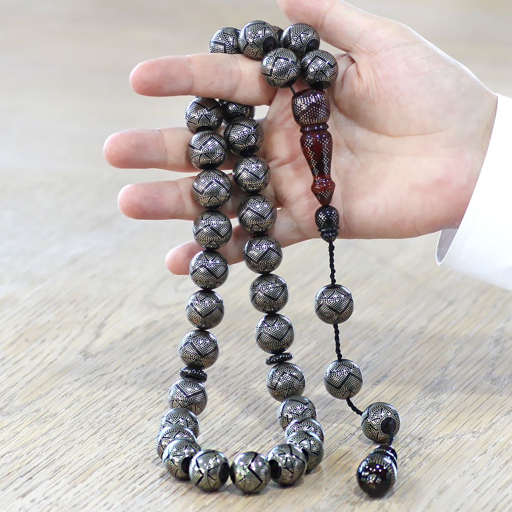 Premium Kutulu 45300 Adet Alloy Çakım İsmail Ekelik Usta Eseri Mega Boy Yeşil Ateş Kehribar Tesbih - 5