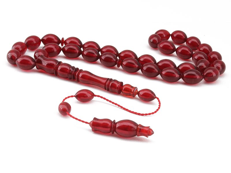 El İşçiliği Arpa Kesim Kırmızı Sıkma Kehribar Tesbih - 2