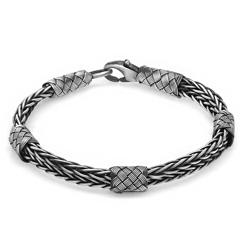 El İşçiliği Çift Sıra Foxtail Tasarım 1000 Ayar Gümüş Kazaz Erkek Bileklik - 3