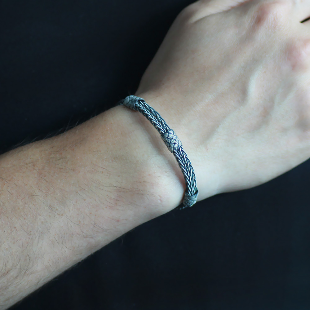 El İşçiliği Çift Sıra Foxtail Tasarım 1000 Ayar Gümüş Kazaz Erkek Bileklik - 2