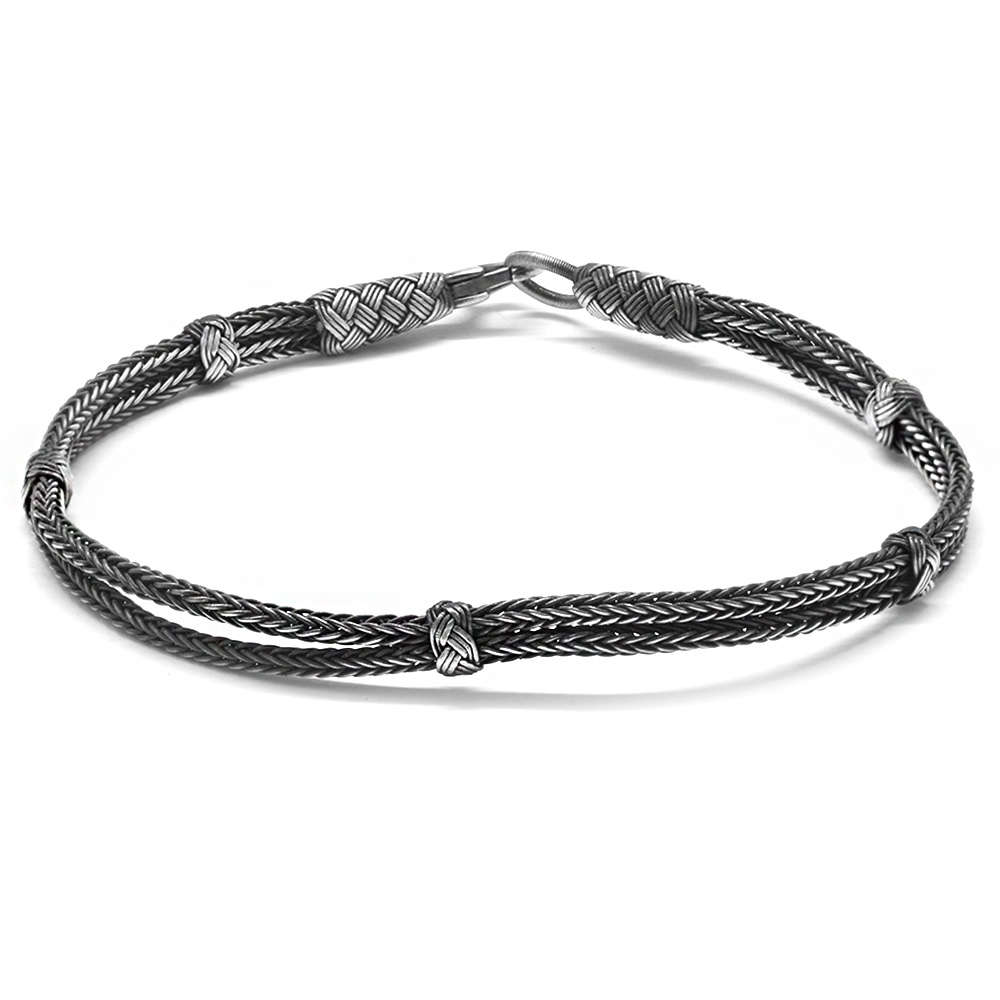 El İşçiliği Çift Sıralı Tasarım 1000 Ayar Gümüş Kazaz Bileklik - 3