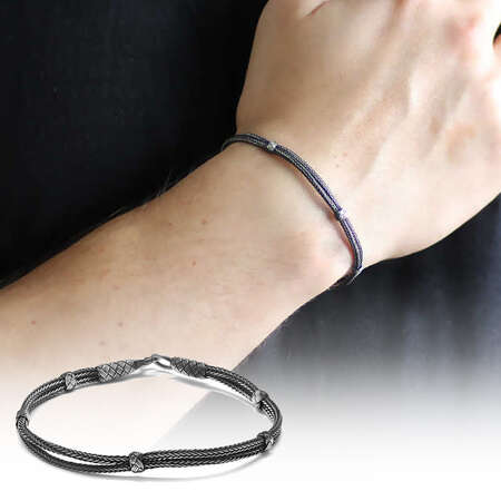 El İşçiliği Çift Sıralı Tasarım 1000 Ayar Gümüş Kazaz Bileklik - Tesbihane