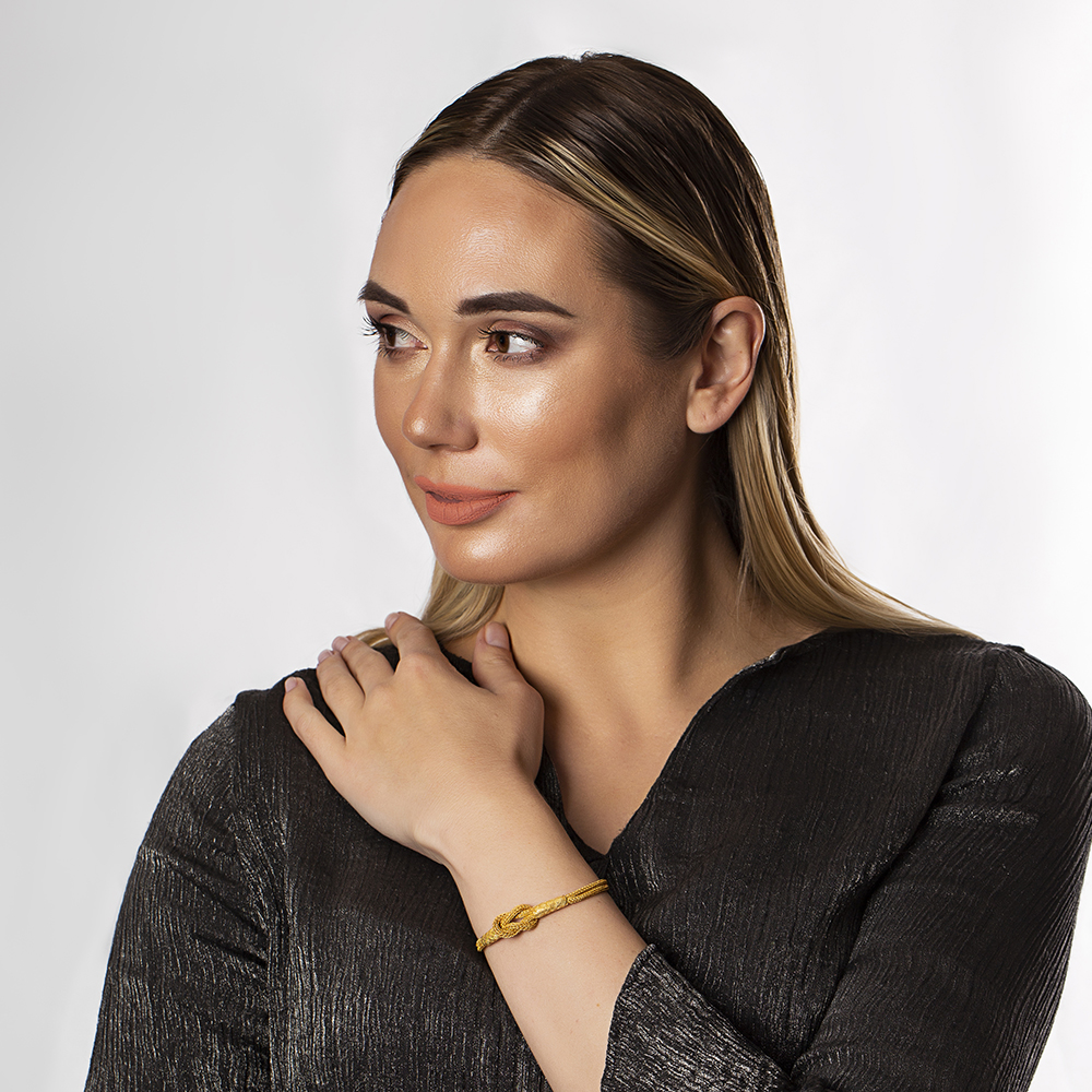 El İşçiliği Düğüm Tasarım Altın Renk 1000 Ayar Gümüş Kazaz Bileklik - 2