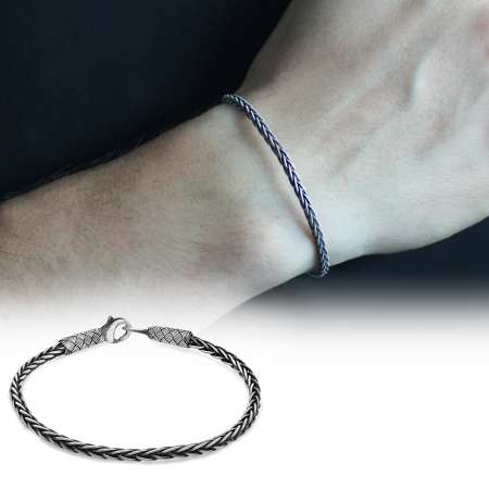 El İşçiliği Foxtail Tasarım 1000 Ayar Gümüş Kazaz Erkek Bileklik - Tesbihane