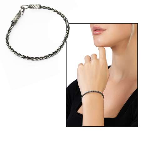 El İşçiliği Foxtail Tasarım 1000 Ayar Gümüş Kazaz Kadın Bileklik - Tesbihane