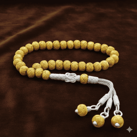 El İşçiliği Küre Kesim Bilek Boy Altın Renk 1000 Ayar Gümüş Kazaz Tesbih - Tesbihane