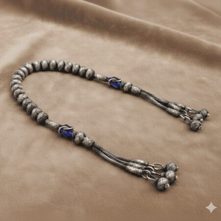 El İşçiliği Küre Kesim Eskitme Renk 1000 Ayar Gümüş Zaza Kazaz Tesbih - Tesbihane