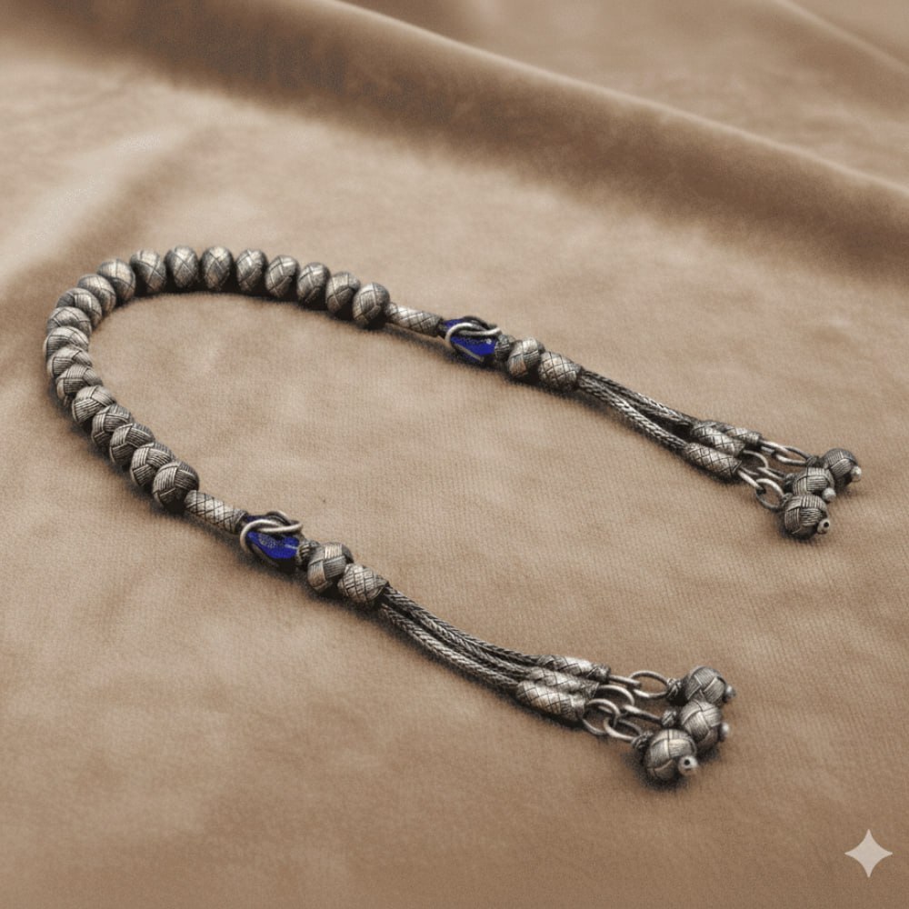 El İşçiliği Küre Kesim Eskitme Renk 1000 Ayar Gümüş Zaza Kazaz Tesbih - 1