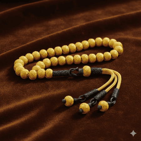 El İşçiliği Küre Kesim Altın Siyah Renk Mini Boy 1000 Ayar Gümüş Kazaz Tesbih - Tesbihane