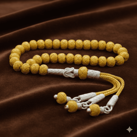 El İşçiliği Küre Kesim Altın Beyaz Renk Mini Boy 1000 Ayar Gümüş Kazaz Tesbih - Tesbihane