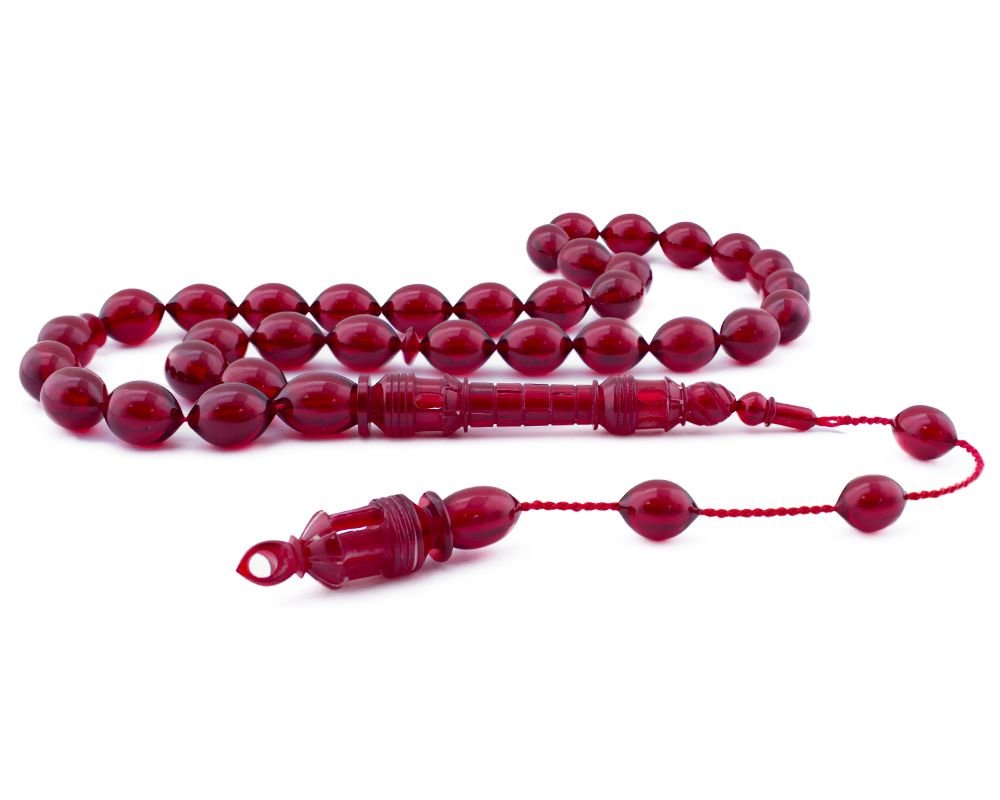El İşçiliği Minare Model (kırmızı) Sıkma Kehribar Tesbih - 2