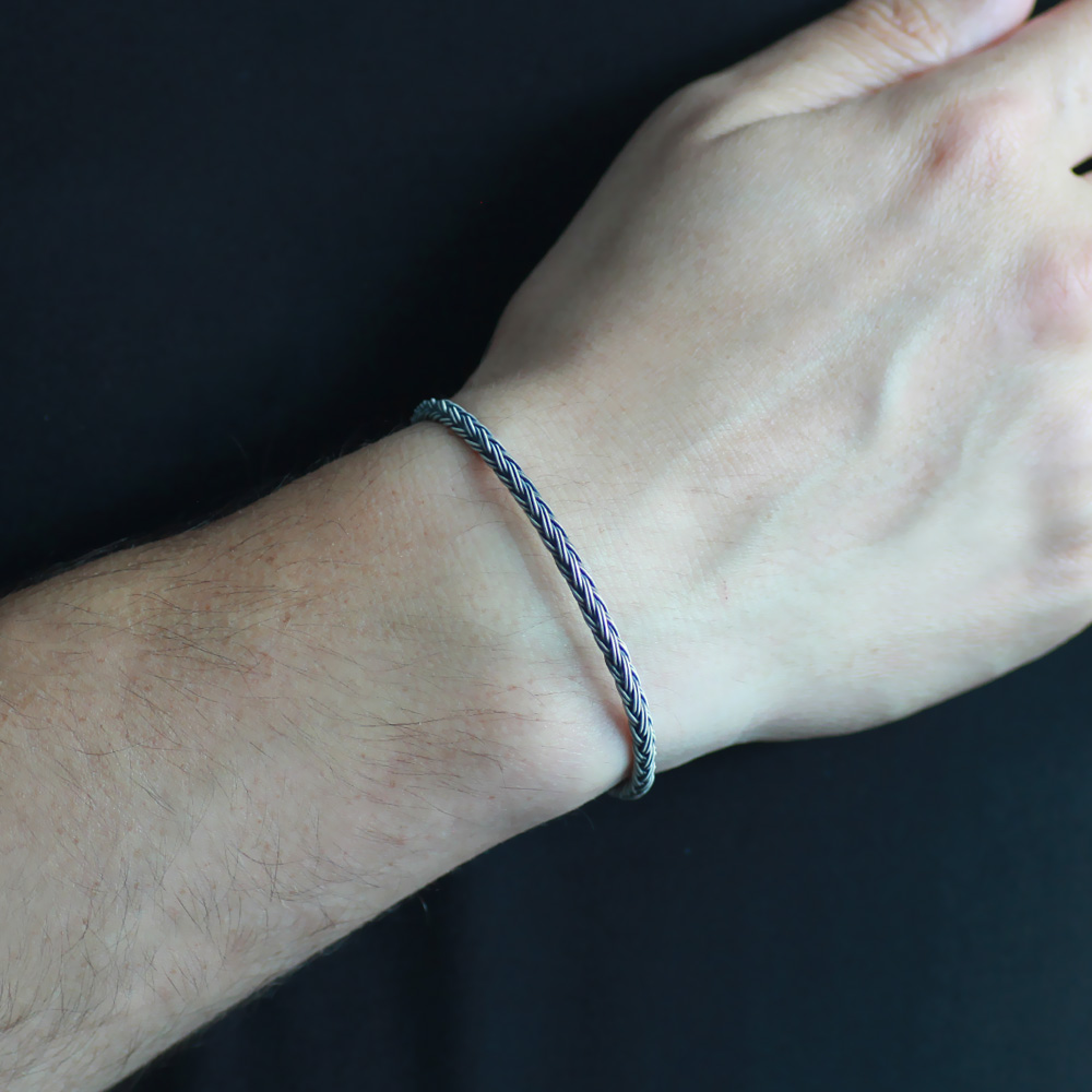 El İşçiliği Modern Foxtail Tasarım 1000 Ayar Gümüş Kazaz Erkek Bileklik - 2