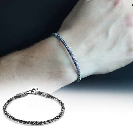 El İşçiliği Modern Foxtail Tasarım 1000 Ayar Gümüş Kazaz Erkek Bileklik - Tesbihane